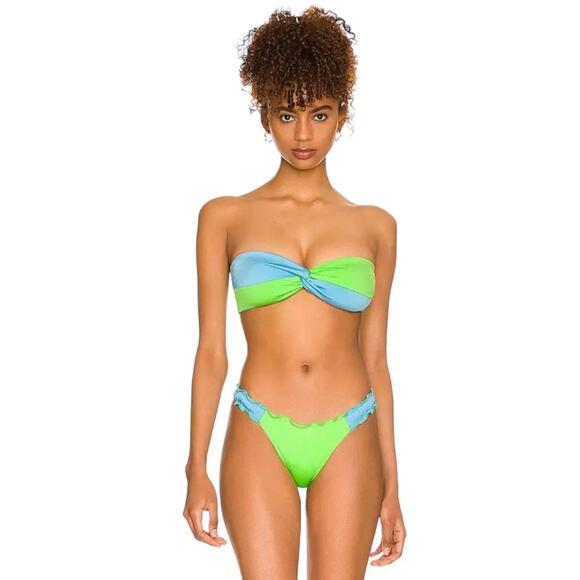 PEIXOTO Amore Ruffled Cheeky Bikini Bottom in Lime Green - Picture 2 of 11
